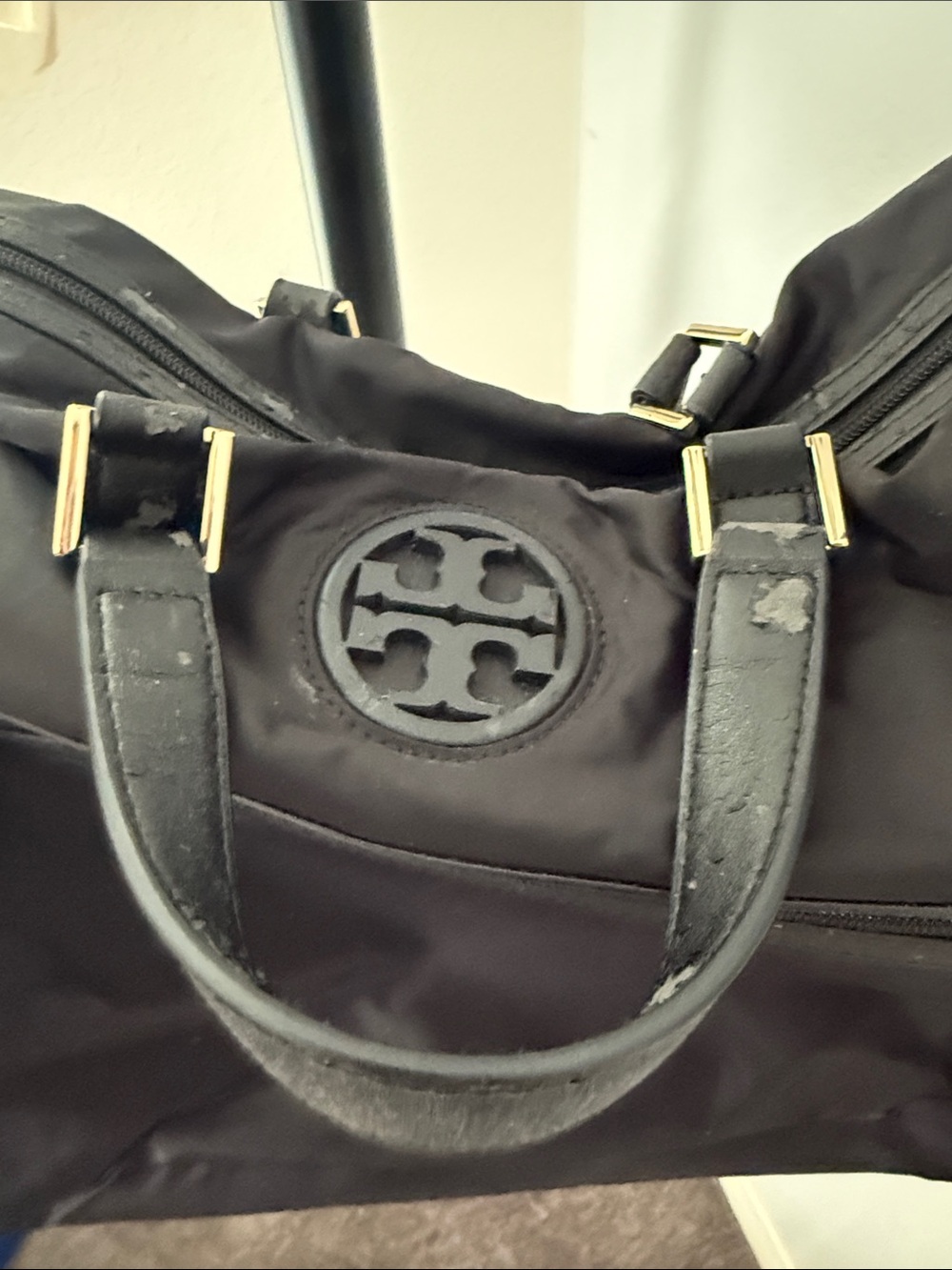 Tory Burch Black Logo Satchel with Gold hardware.